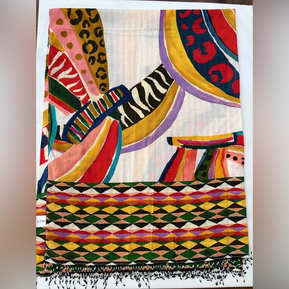 Farm Rio FARM Rio Beach Vibrant Multi Banana Sarong Wrap Scarf Beaded Fringe - Picture 14 of 15